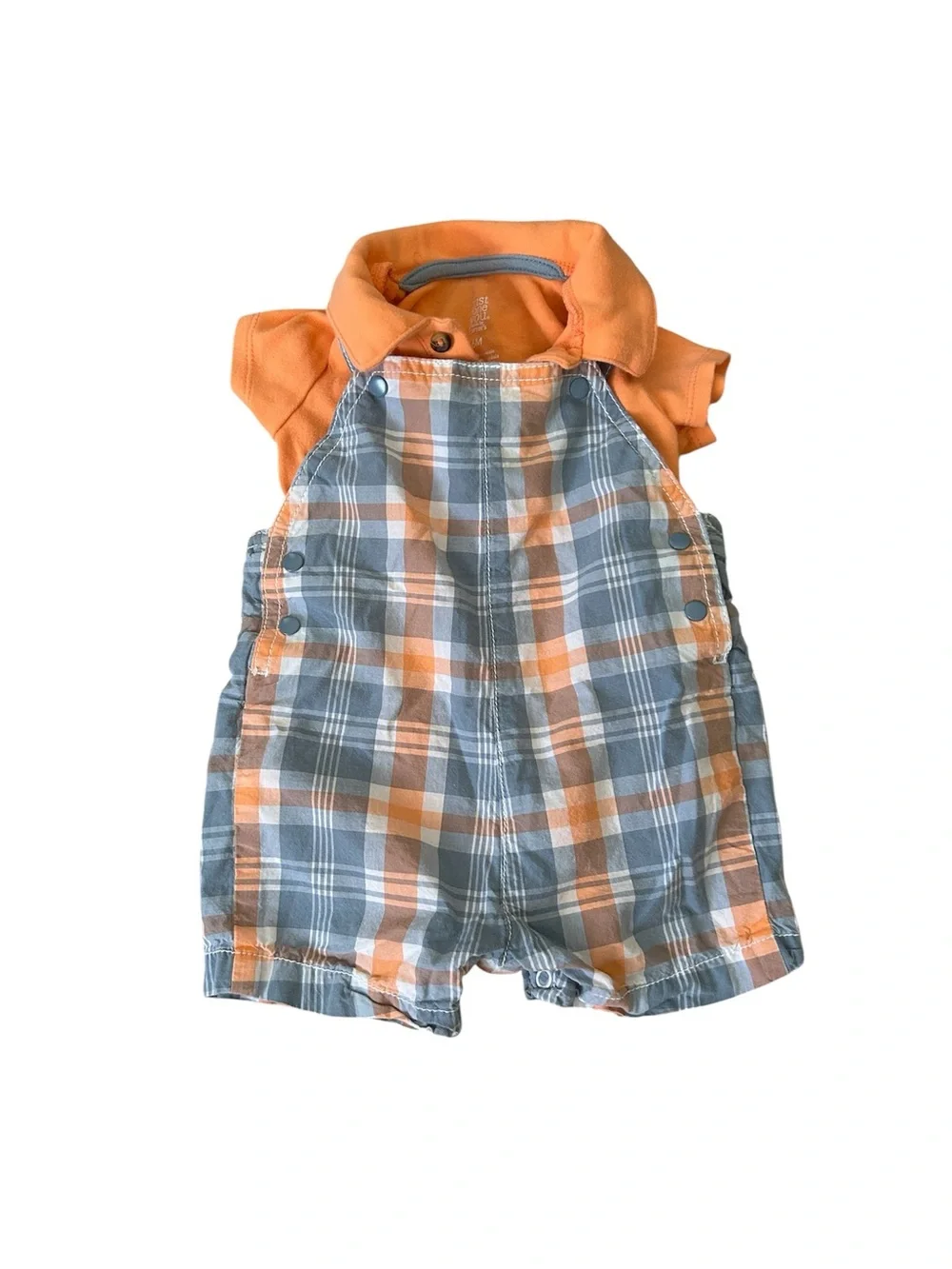 Carter’s Orange & Gray Plaid Shortalls for Baby 6 months - Picture 1 of 12